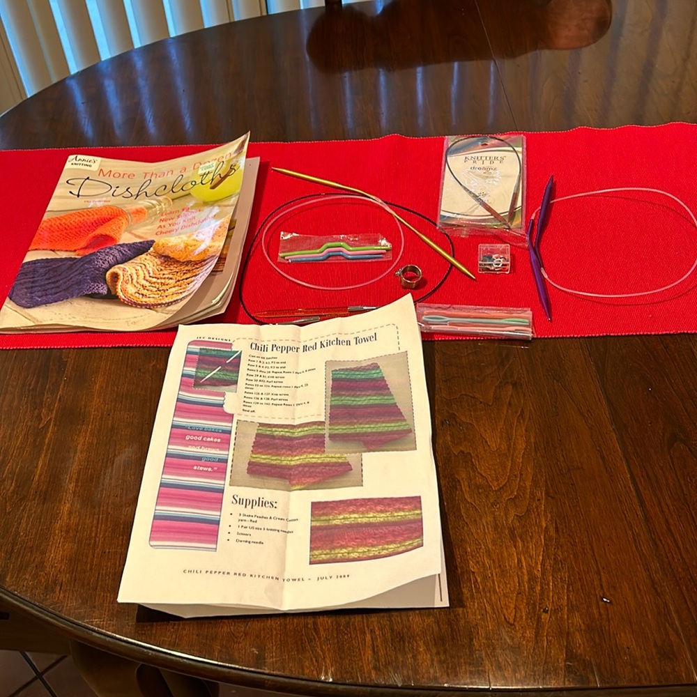Circular knitting needles, miscellaneous knitting notions and patterns